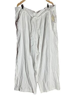 NWT Westbound Linen Blend Pull On White Pants Womens 2XS Smocked Elastic Waist
